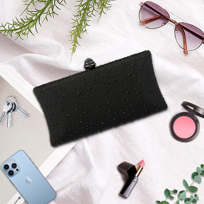 jessie Women Beaded Clutch Bag Rhinestone Crystal Purse Glitter Evening Handbag for Wedding Cocktail Prom Party (Black) - Image 3
